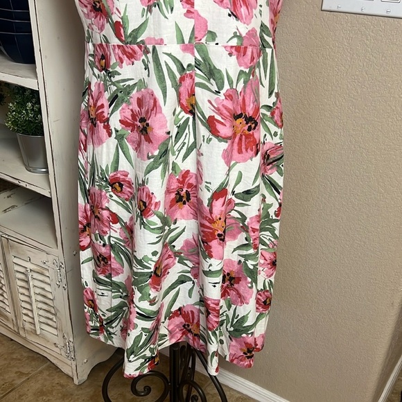 TAHARI Women’s Size 14 Linen Blend Floral Fit & Flare Sleeveless Midi Dress - Picture 3 of 15
